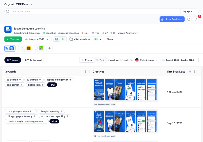 mobileaction-duv-8442-c-0nb082.herokuapp.com_aso-intelligence_keyword_cpp-organic-keywords_cpp-by-app_379968583_activeApp=379968583&countryFilter=US&countryCode=US&startDate=2025-09-15&endDate=2025-09-21&device=iphone&keyword=workout 1