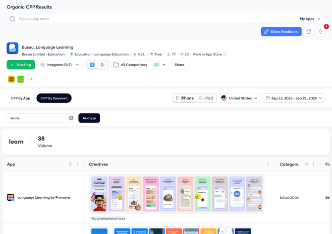 mobileaction-duv-8442-c-0nb082.herokuapp.com_aso-intelligence_keyword_cpp-organic-keywords_cpp-by-keyword_379968583_activeApp=379968583&countryFilter=US&countryCode=US&startDate=2025-09-15&endDate=2025-09-21&device=iphone&keyword=learn 1