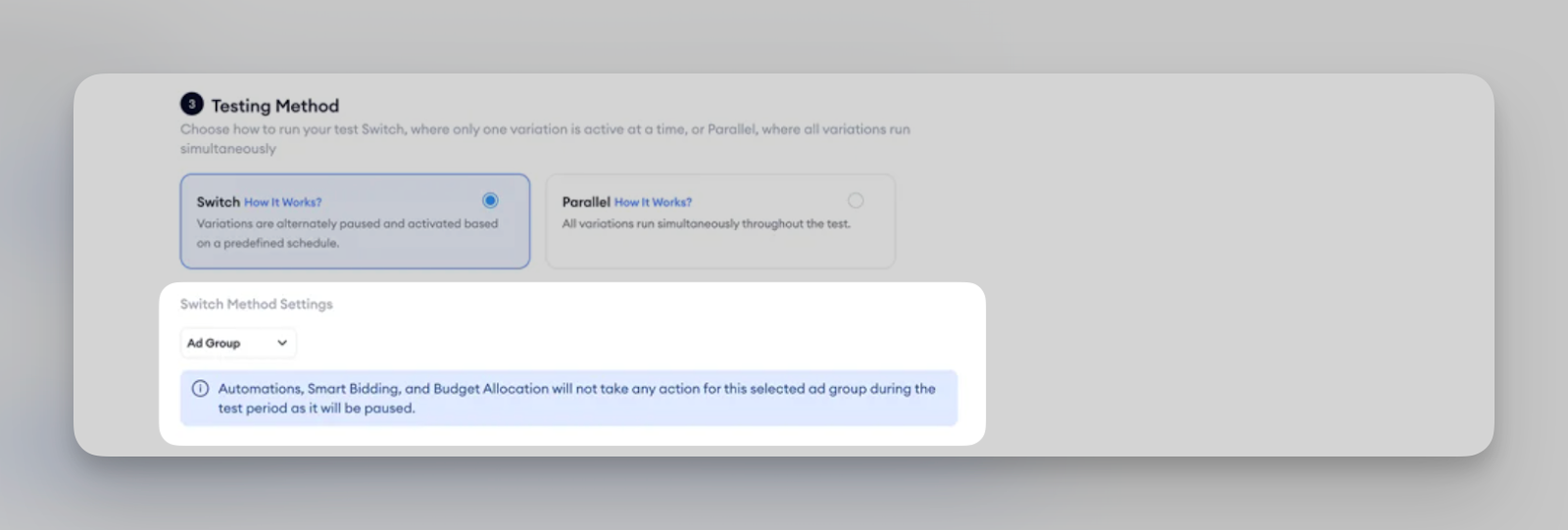 Create an Ad Group Switch test for CPP A/B Testing