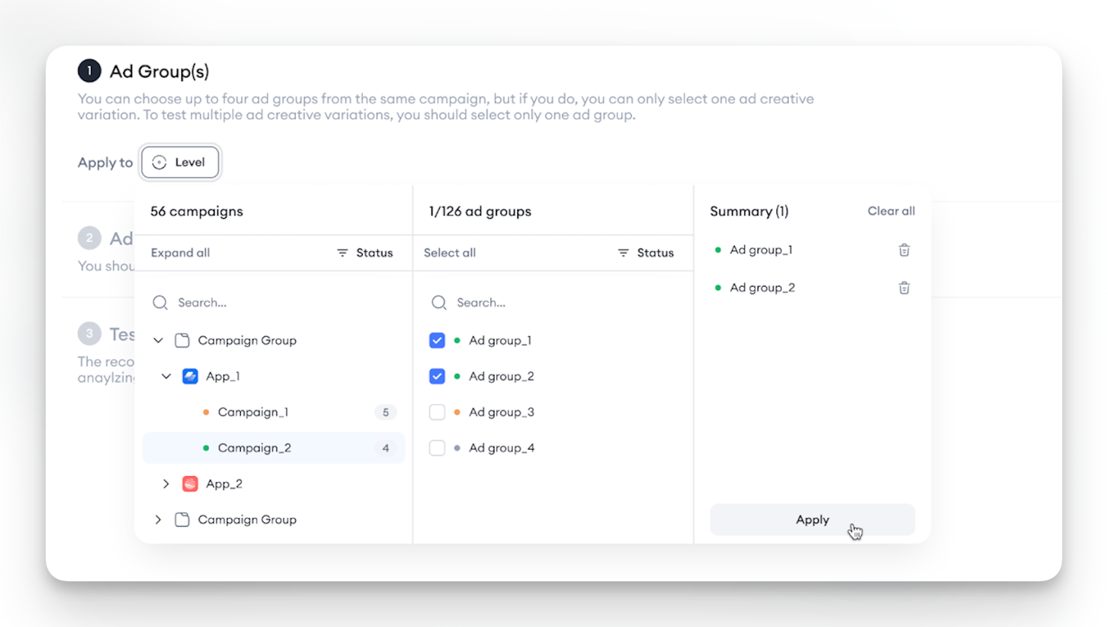 Create a multiple ad group Parallel test for CPP A/B Testing