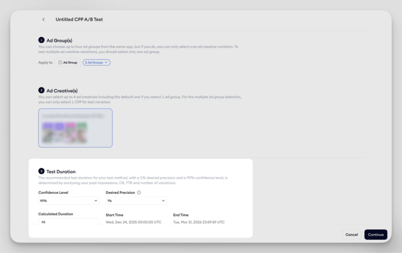 Create a multiple ad group Parallel test for CPP A/B Testing