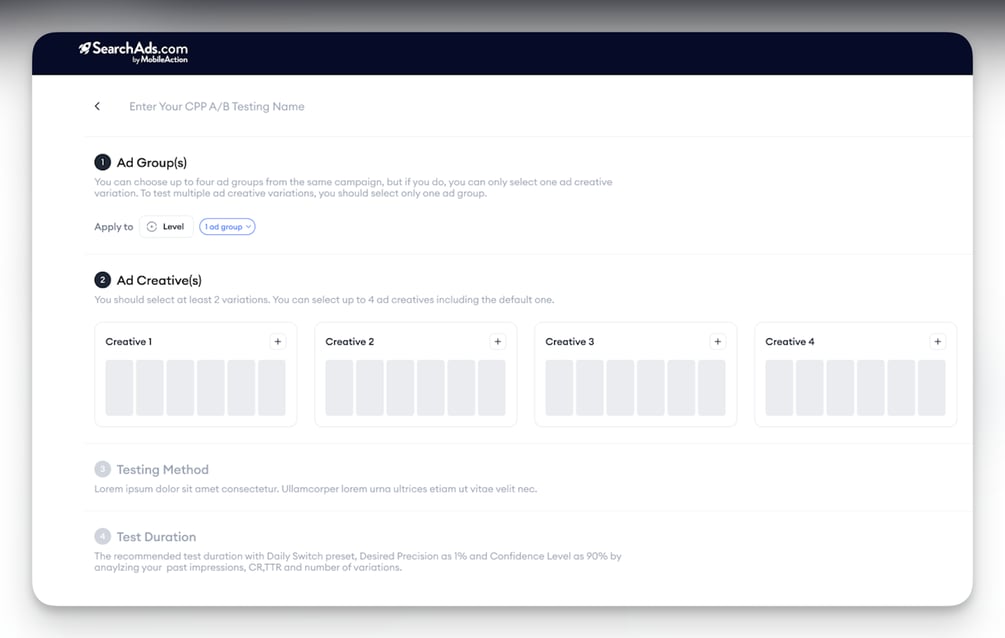 Create a single ad group Parallel test for CPP A/B Testing